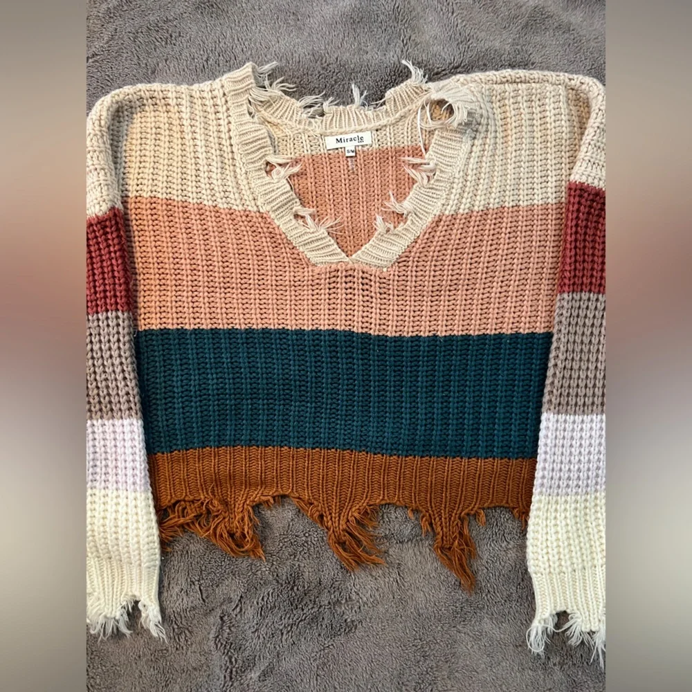 Nanamacs miracle distressed multicolor sweater top size S